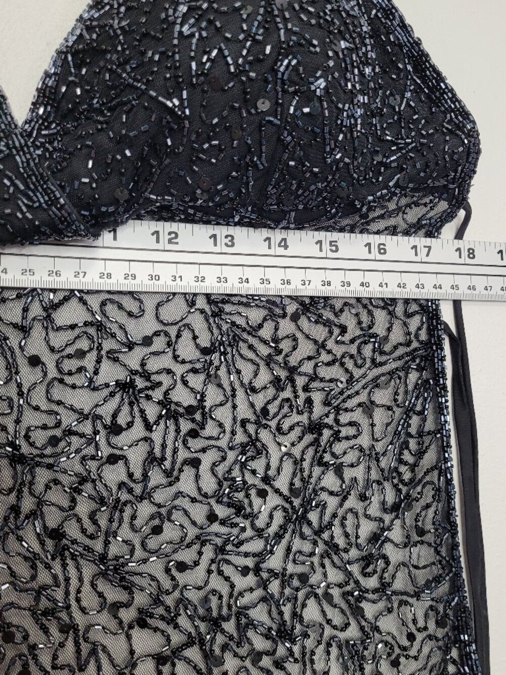 Black beaded tie back rave party clubbing going out semi sheer top - Picture 3 of 5